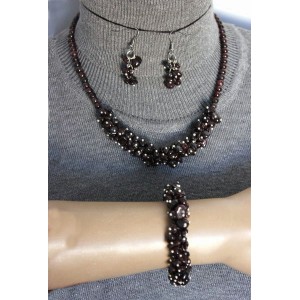 Комплект: колье, браслет и серьги из граната, галтовка + шарик 5мм