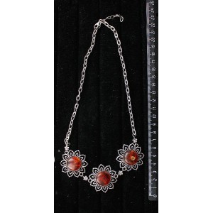 Колье из янтаря темного (кабошон-мозаика), "3 цветка" на цепочке, 48-50см, круг 18мм