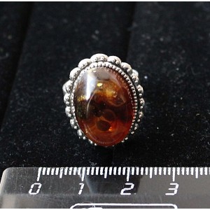 Кольцо с янтарем темным (кабошон-мозаика), овал 18х13мм, безразмерное