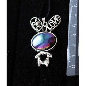 Кулон из гематита с радужным покрытием, "зайчик", овал 25х18мм