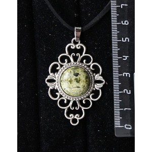 Кулон из змеевика, круг 18мм, оправа "ромб с узором"