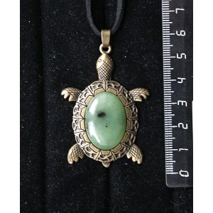 Кулон из нефрита, овал 25х18мм, "черепаха" оправа цвет бронза