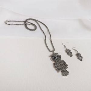 Гарнитур ассорти: серьги, кулон "Сова", цвет чернёное серебро, L=60