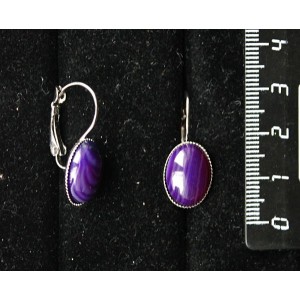 Cерьги из агата фиолетового (тонировка), овал 14х10мм, замок петелька