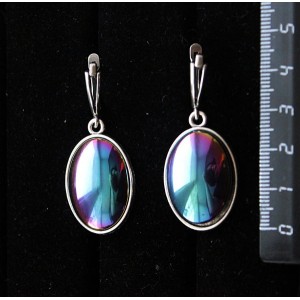 Серьги из гематита с радужным покрытием, простой овал 25х18мм, швензы посеребрение