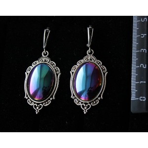 Серьги из гематита с радужным покрытием, овал 25х18мм, основа "медальон", швензы посеребрение