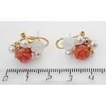 Серьги из коралла, перламутра и жемчуга "флора микс" замок гвоздик+лапка