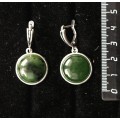 Серьги из нефрита, круг 18мм, швензы посеребрение