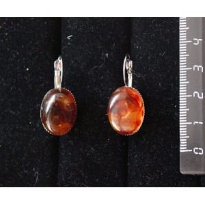 Серьги из янтаря темного (кабошон-мозаика), овал 18х13мм, замок петелька