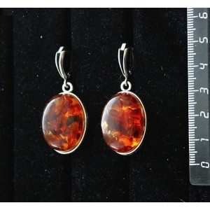 Серьги из янтаря темный, (кабошон-мозаика), простой овал 25х18мм, швензы посеребрение