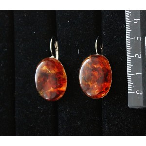 Серьги из янтаря темный, (кабошон-мозаика), овал 25х18мм, замок петелька