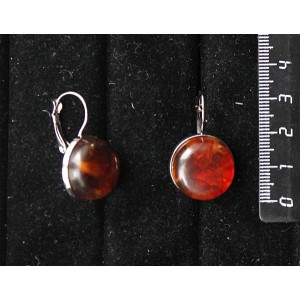 Серьги из янтаря темного (кабошон-мозаика), круг 18мм, замок петелька