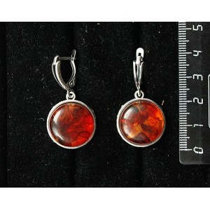 Серьги из янтаря темного (кабошон-мозаика), круг 18мм, швензы посеребрение
