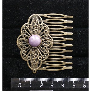 Заколка-шпилька из фосфосидерита, круг 12мм, основа цвет бронза с узором