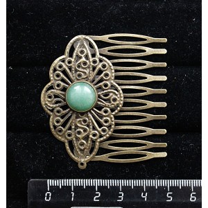 Заколка-шпилька из авантюрина зеленого, круг 12мм, основа цвет бронза с узором