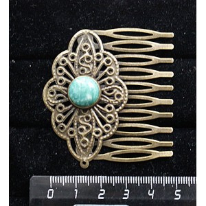 Заколка-шпилька из амазонита, круг 12мм, основа цвет бронза с узором