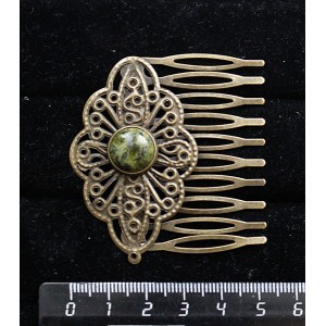 Заколка-шпилька из змеевика, круг 12мм, основа цвет бронза с узором