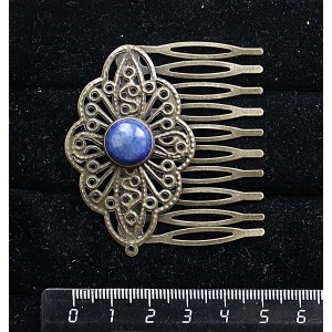 Заколка-шпилька из лазурита (синий), круг 12мм, основа цвет бронза с узором