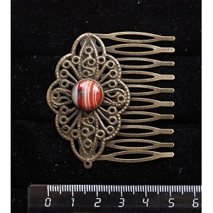 Заколка-шпилька из сердолика (полосатый), круг 12мм, основа цвет бронза с узором