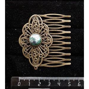 Заколка-шпилька из цоизита, круг 12мм, основа цвет бронза с узором