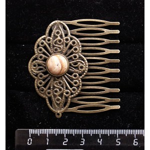 Заколка-шпилька из яшмы песочной, круг 12мм, основа цвет бронза с узором