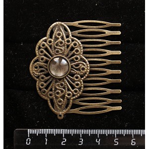 Заколка-шпилька из стекла, круг 12мм, основа цвет бронза с узором