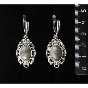 Серьги из лабрадорита, основа "принцесса", овал 14х10мм, швензы посеребрение