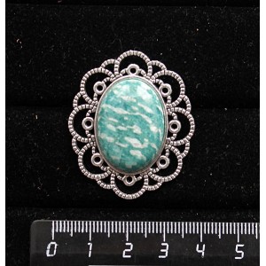 Брошь из амазонита, овал 25х18мм, "ромашка"