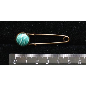 Брошь-булавка с амазонитом, круг 12мм, цвет бронза