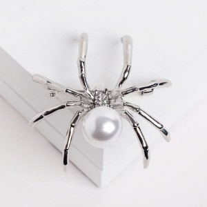 Брошь "Паук" жемчужинка, цвет белый, цвет серебристый