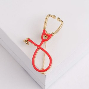 Брошь "Стетоскоп", цвет красный, цвет золотистый