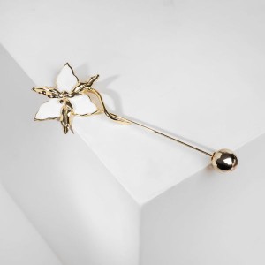 Булавка "Цветок", 10,5см, цвет белый, цвет золотистый
