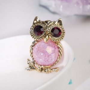 Брошь "Сова" шарик, цвет фиолетовый, цвет золотистый