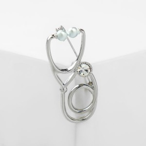 Брошь "Фонендоскоп" врача, цвет белый, цвет серебристый