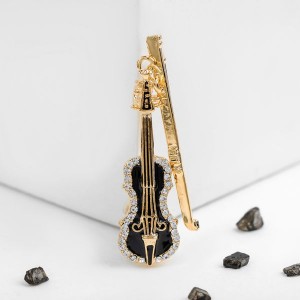 Брошь "Скрипка", цвет чёрно-белый, цвет золотистый Брошь "Скрипка", цвет чёрно-белый, цвет золотистый