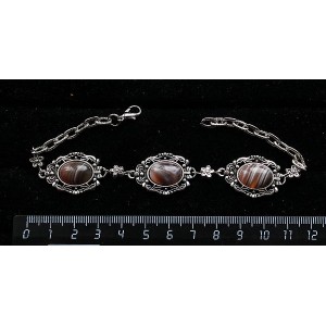 Браслет из агата серо-коричневого (ботсванский), "принцесса" овал 14х10мм, на цепочке