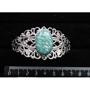 Браслет из амазонита, овал 25х18мм, жесткая основа, цвет ант.серебро