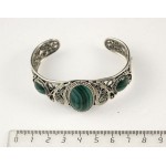 Браслет из малахита, филигрань, ручная работа, овал и 2 круга