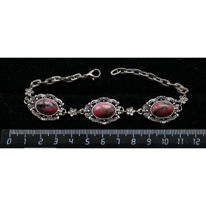 Браслет из родонита, "принцесса" овал 14х10мм, на цепочке