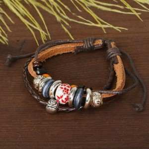 Браслет кожа "Хиппи" бусина, цвет коричневый