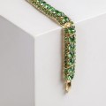 Браслет со стразами "Северное сияние" змейка, цвет светло-зелёный, цвет золотистый
