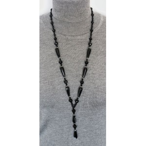 Колье-галстук из агата черного 80см + подвеска 10см, капельки длинные + шарик