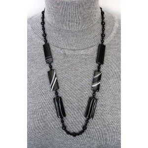 Колье из агата черного 66см, прямоугольник длинный, шарик 8 и 6мм