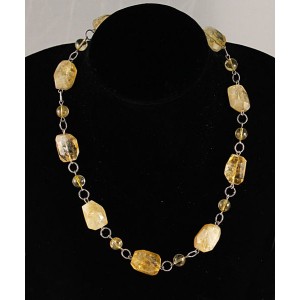 Бусы из цитрина на колечках, камень от 18мм крупная огранка + шарик 8мм