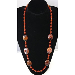 Колье длинное 75см из сардоникса и сердолика, овал 30х20мм + шарик 8мм