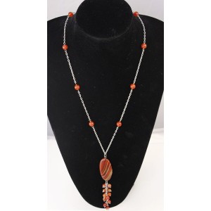 Колье-цепочка из сердолика, овал 38х20мм, шарик 8 и 6мм