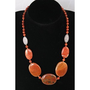 Колье из яшмы красной, 5 овалов + шарик 6мм