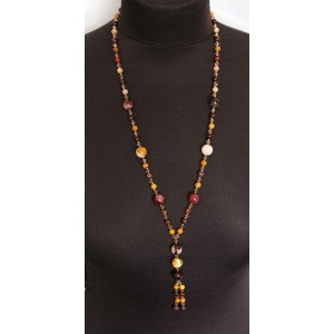 Колье-галстук из яшмы желто-коричневой (мукаит), шарик 12 и 6мм