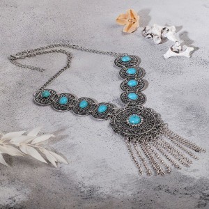 Колье "Гестия" круг, цвет голубой в чернённом серебре, L=45 см