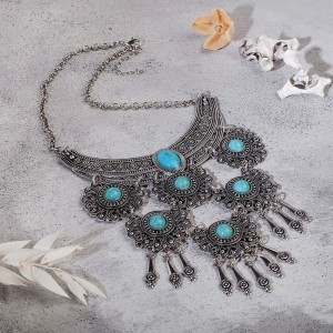 Колье "Гестия" четыре яруса, цвет голубой в чернённом серебре, L=35 см